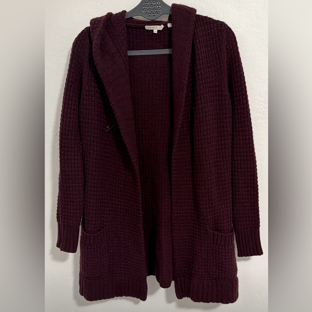 Vince Burgundy Hooded Open Front Knit Cardigan Women’s Size S